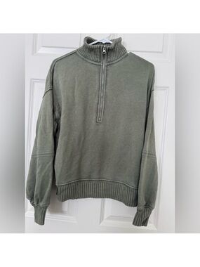 Aerie Half-Zip Mock Neck Sweatshirt - Olive Green XS